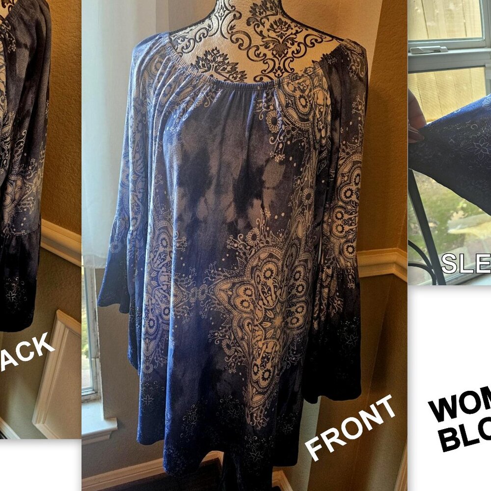 WOMENS SIZE XL BLUE TUNIC BLOUSE
